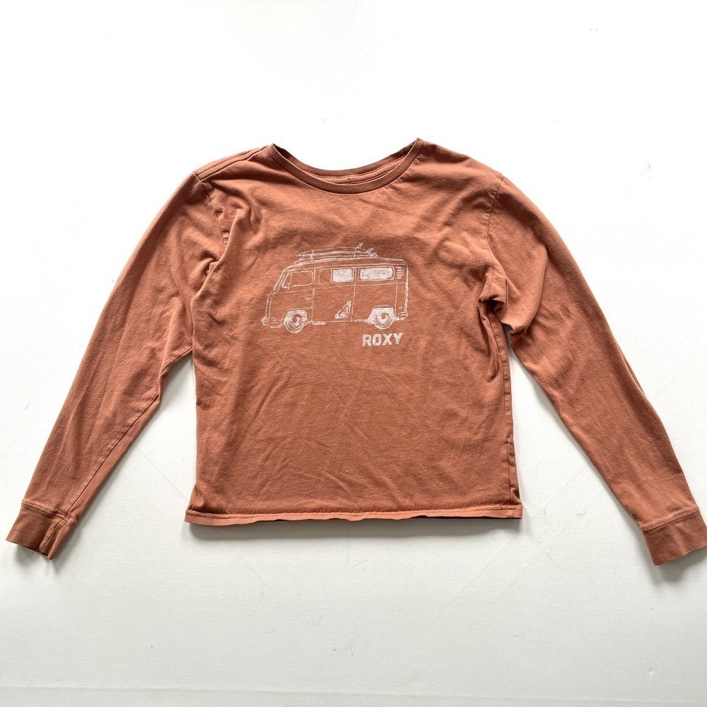 Roxy Girls XL 14 Brown Graphic Long Sleeve T-Shirt VW Van Surf California Tee